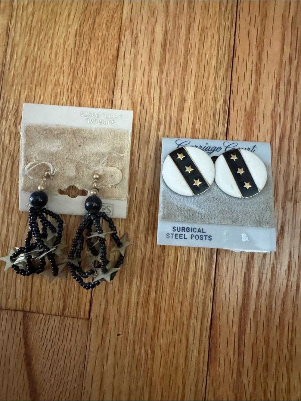 Black Beaded Star Dangle Earrings + Black & White Star Studs